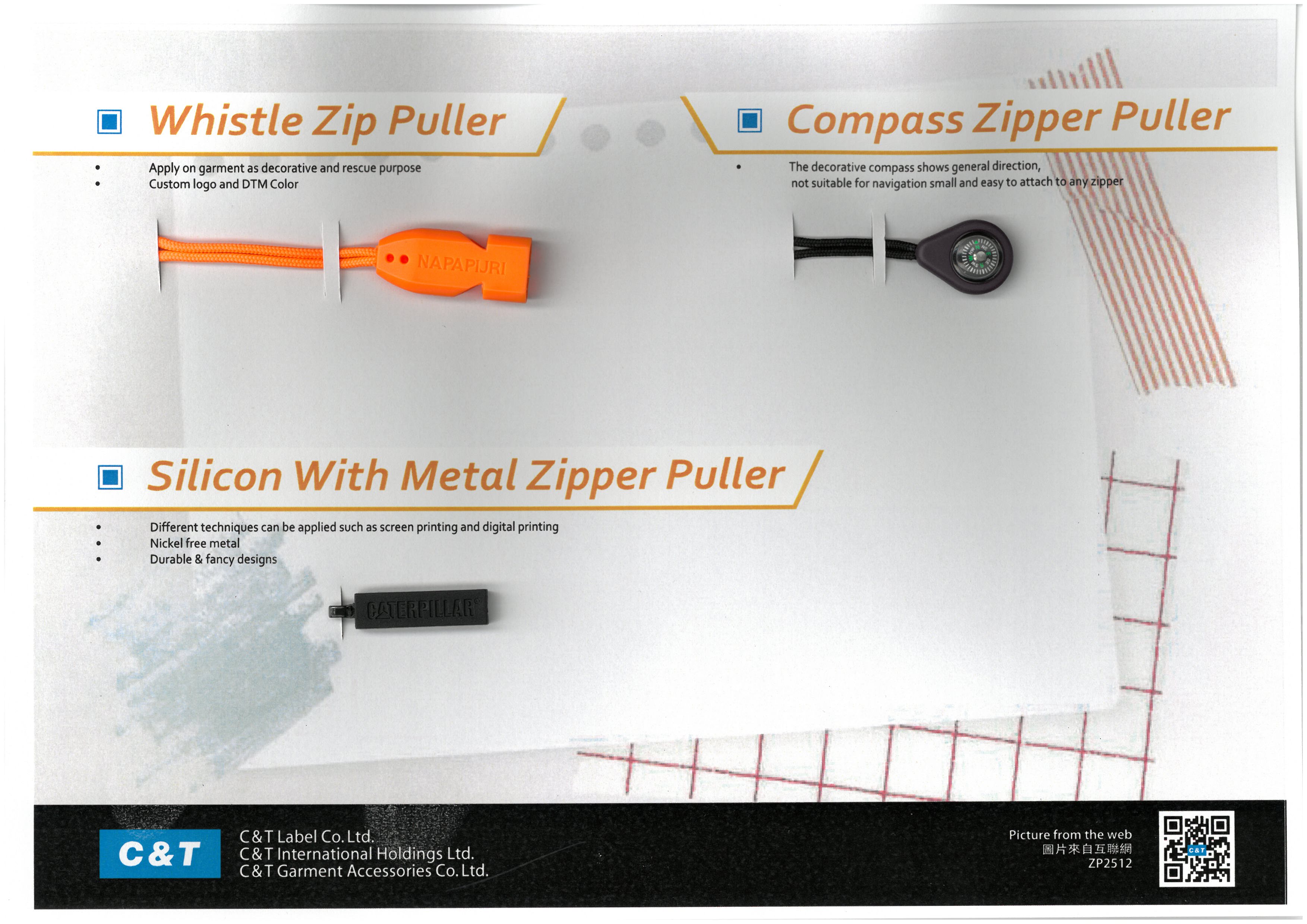 ZP2512 Whistle Zip Puller / Compass Zipper Puller / Silicon With Metal Zipper Puller