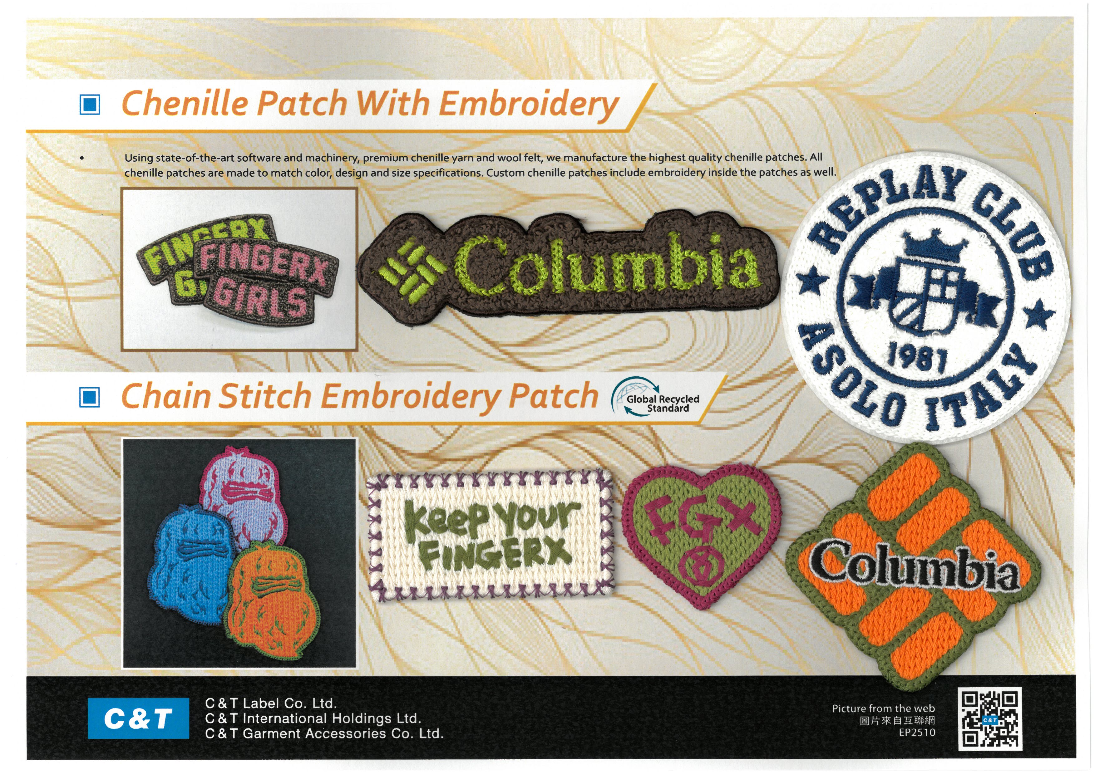 EP2510 Chain Stich Embroidery Patch / Chenille Patch With Embroidery